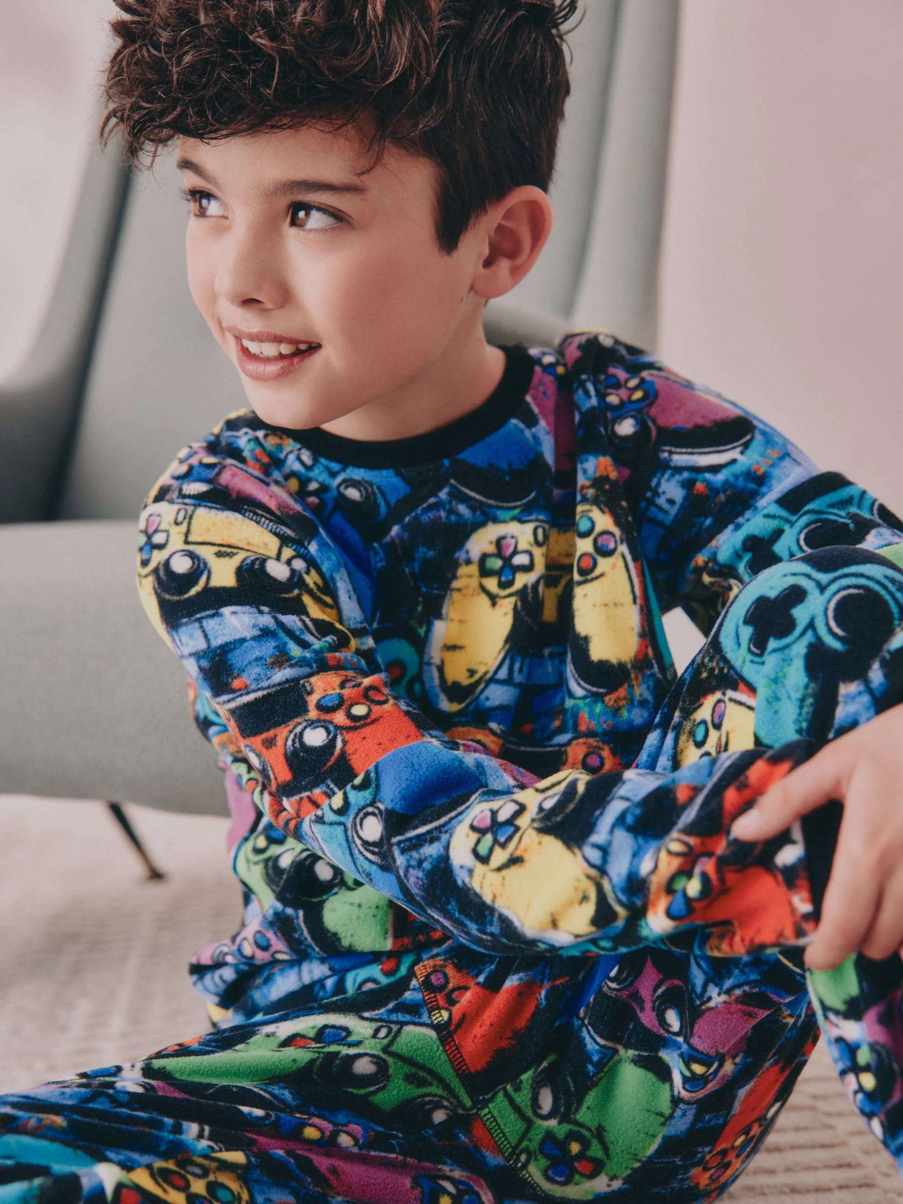 Meerkleurig - Enkele behaaglijke fleece pyjama (3 - 16 jr)