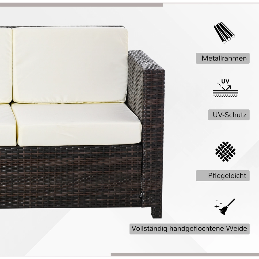 Outsunny 3 - Sitzer Rattansofa mit Kissen braunweiß