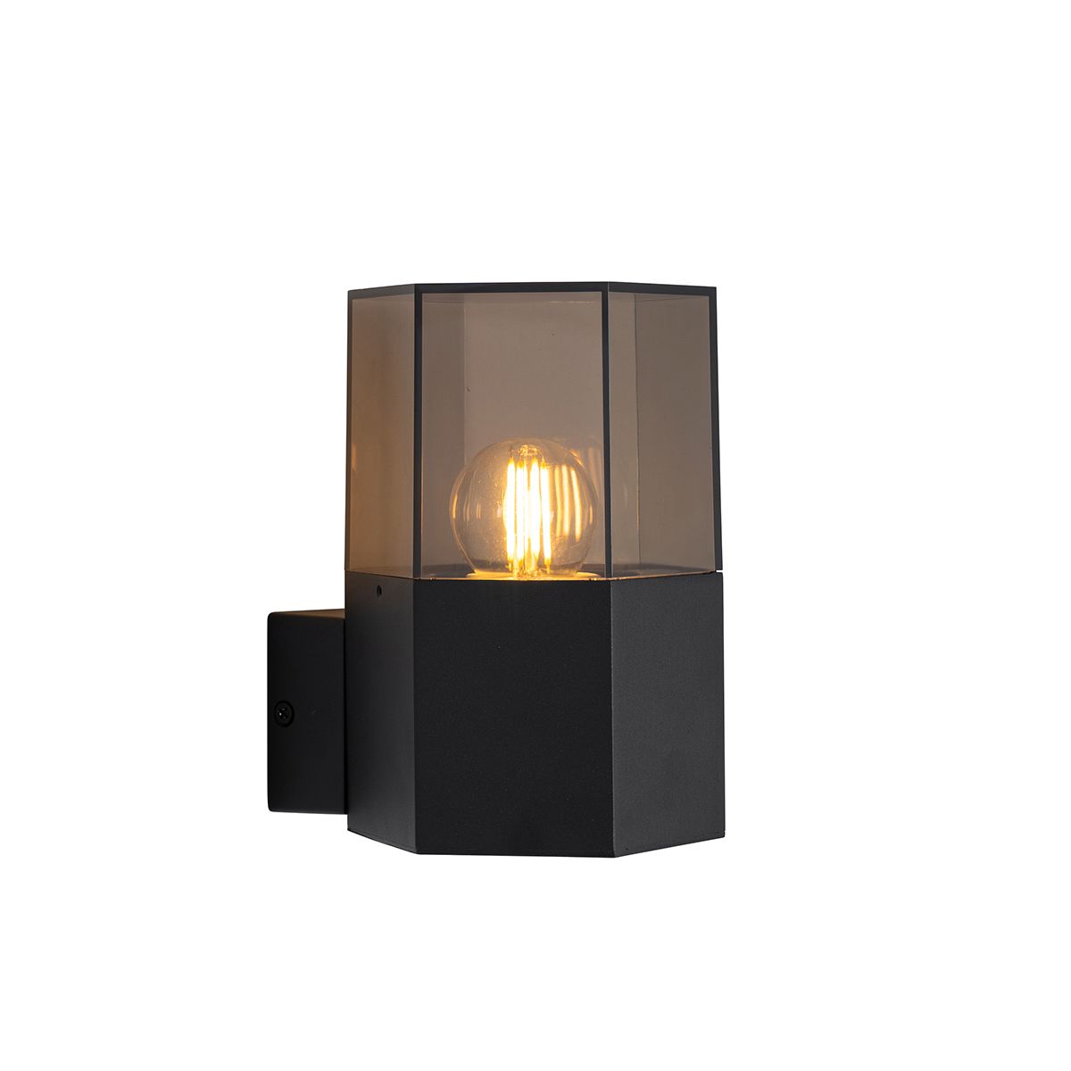 Buiten wandlamp zwart met smoke glas zeshoek IP44 - Denmark