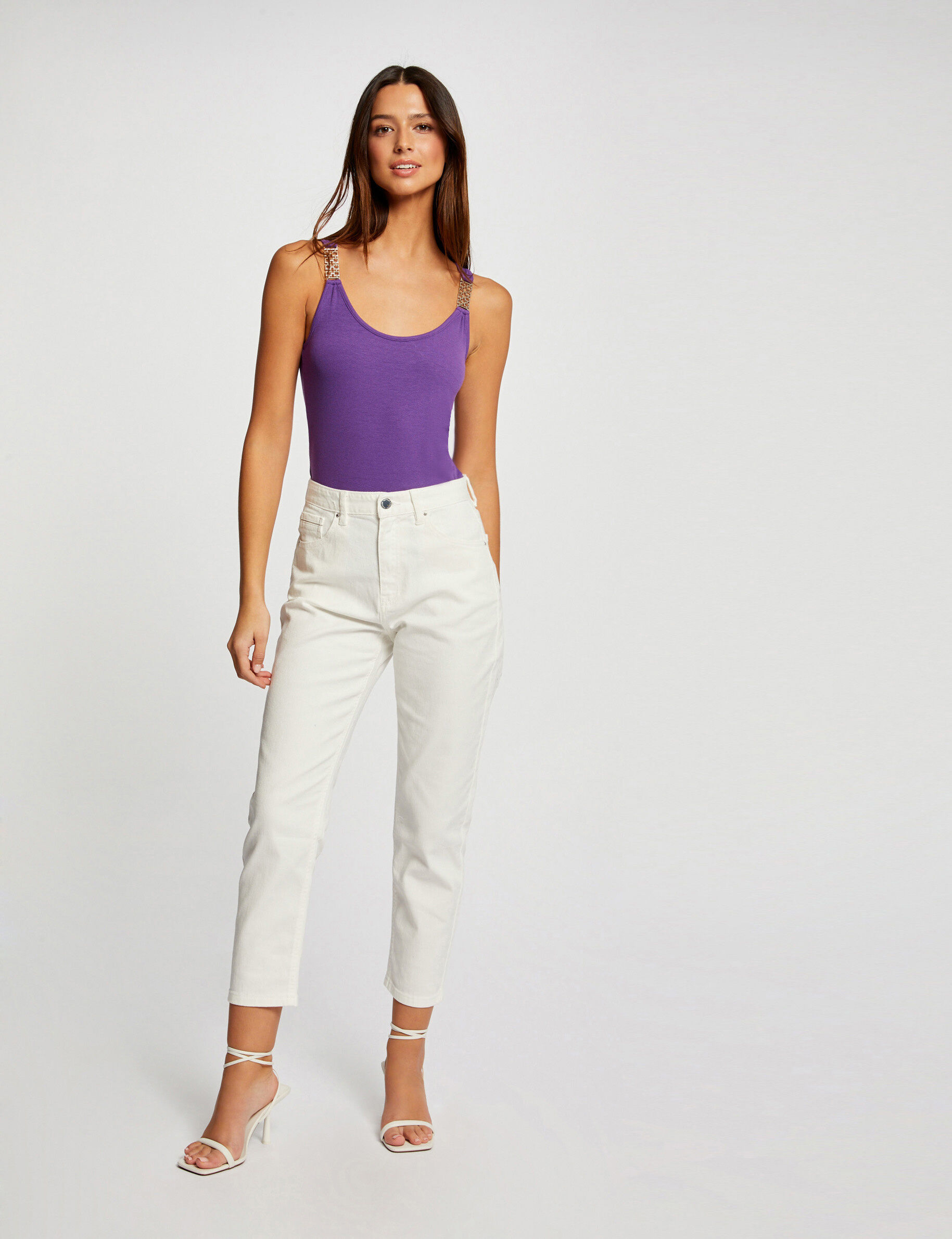 Débardeur avec bretelles à ornements violet fonce femme - violet_fonce
