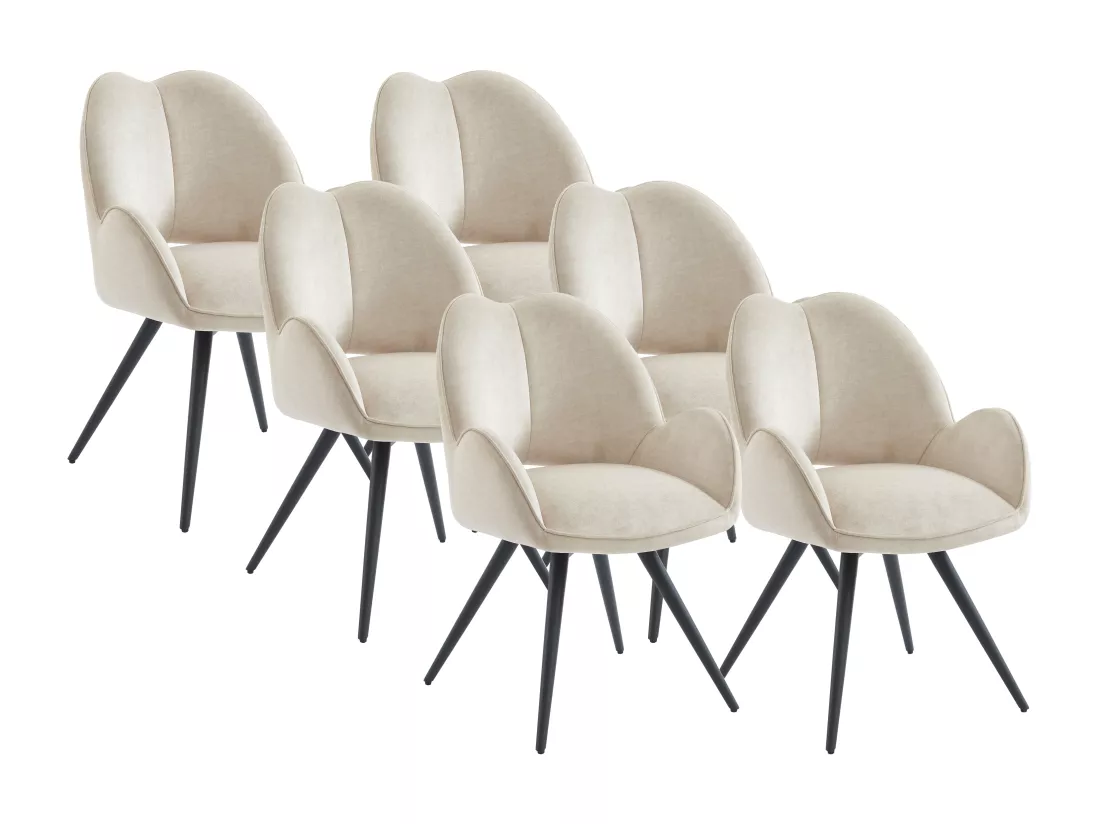 Lot de 6 chaises pivotantes avec accoudoirs en tissu et métal noir - Beige - GULSUN de Maison Céphy