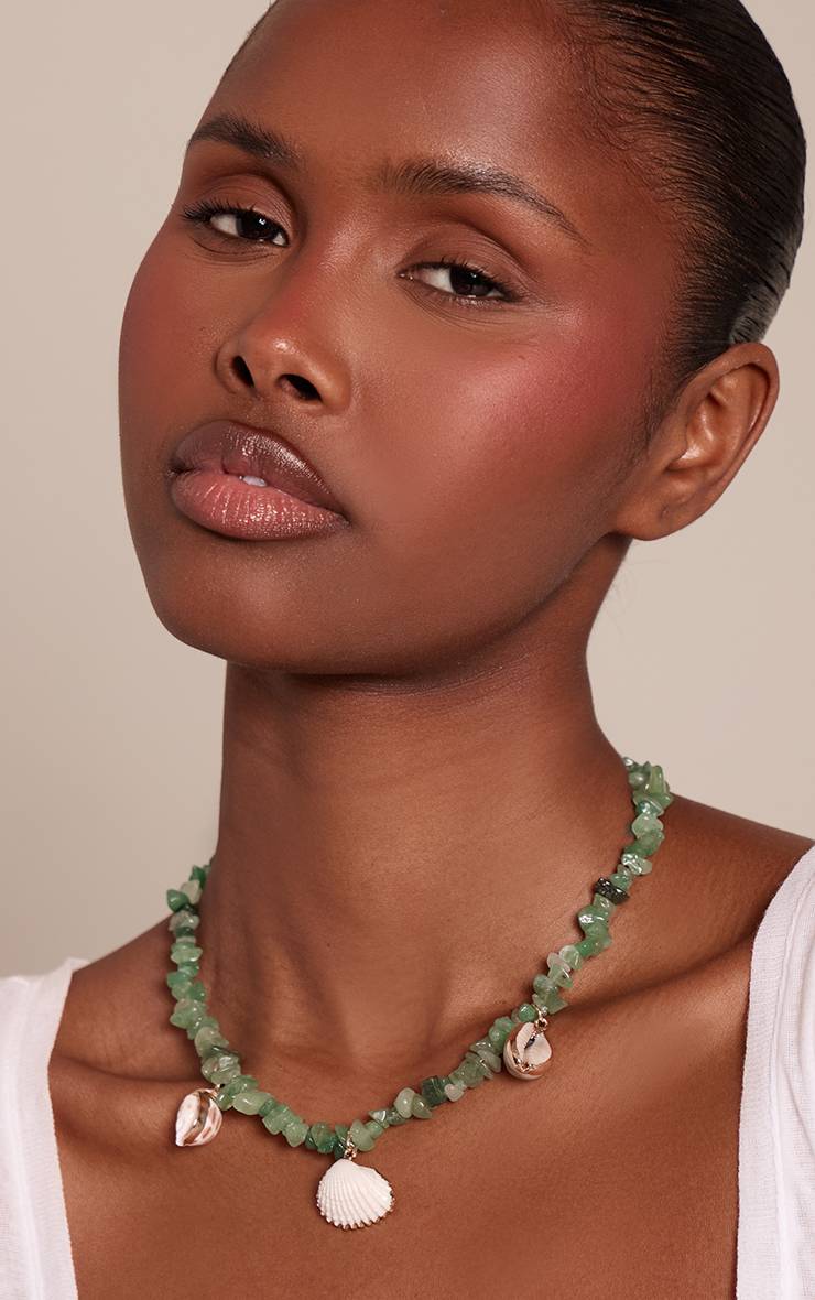 Vert Collier De Perles De Jade Et Coquillages