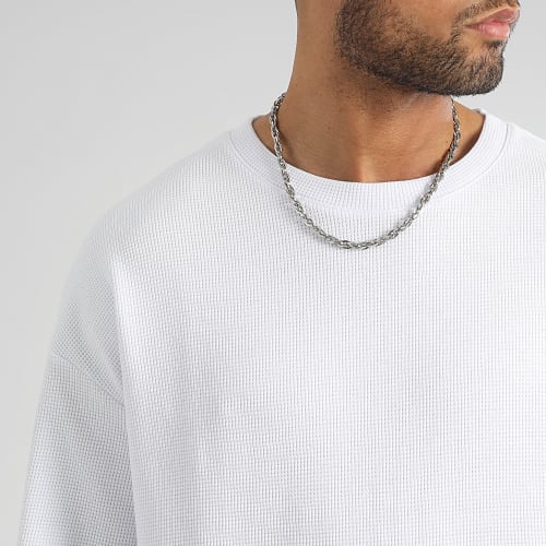 Tee Shirt Oversize Large Texturé Waffle 2909 Blanc