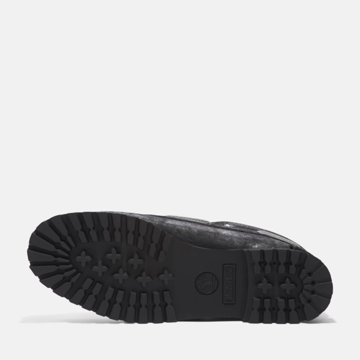 Chaussure bateau Noreen cousue main à 3 œillets pour femme en noir