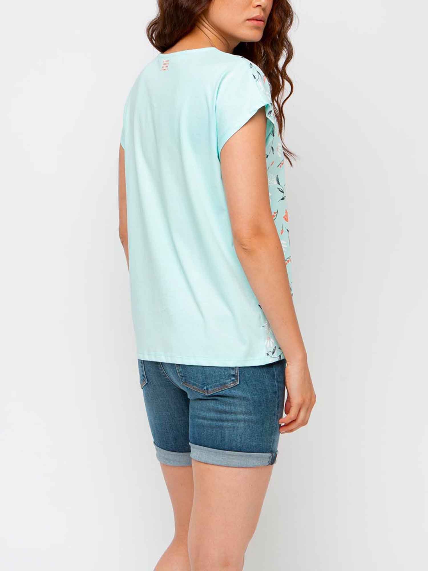 Tee Shirt Femme Motif Floral Bleu Clair