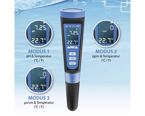 ARKA myAqua pH TDS EC-meter meet waterparameters zoals geleidbaarheid, pH-waarde, EC-waarde