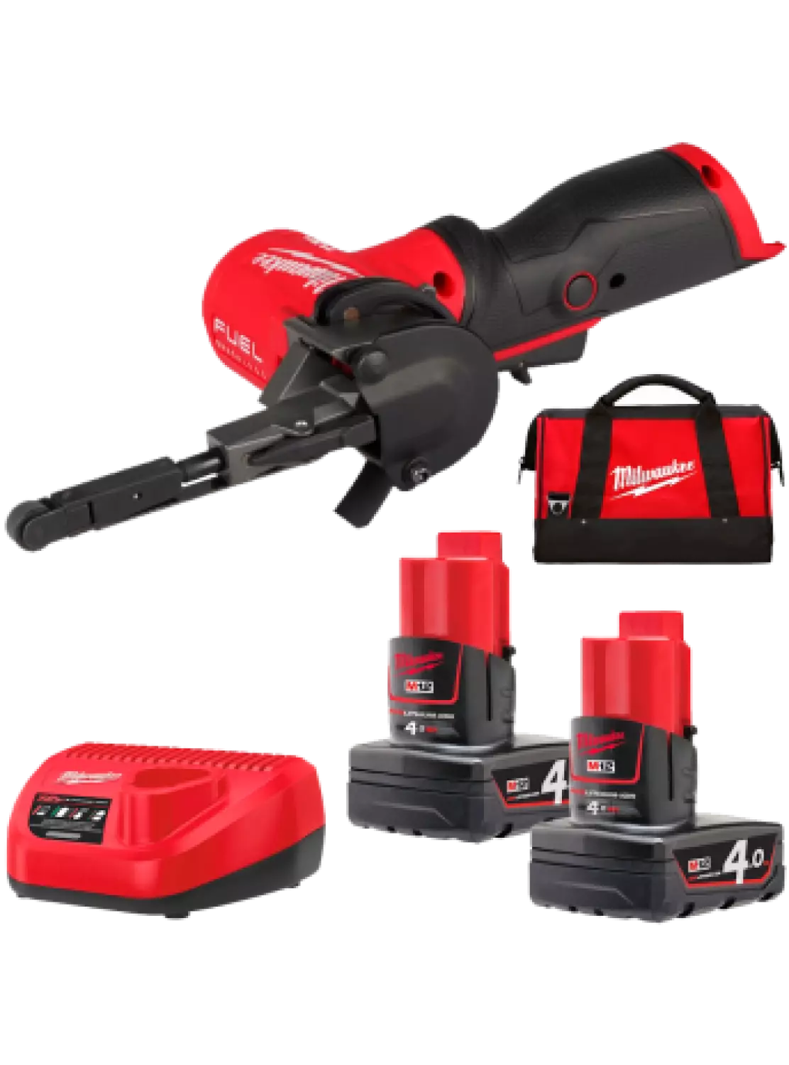 Milwaukee M12 FBFL13-402B FUEL™ bandvijl (2x 4.0 Ah accu) in transporttas - 13 mm - 12V