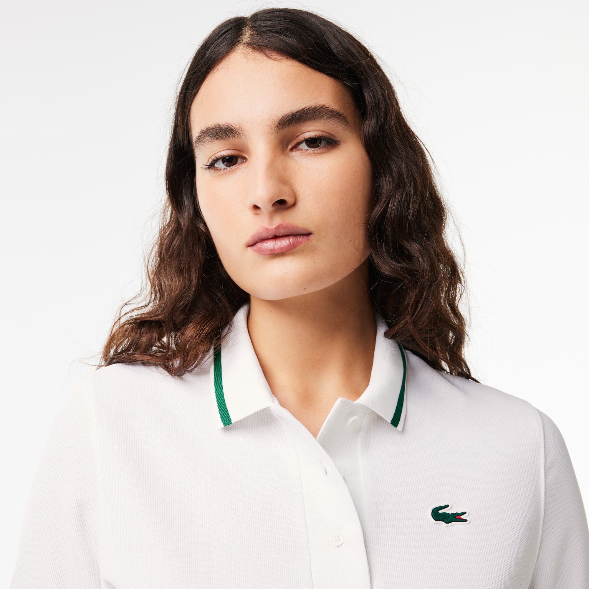 Polo Sport avec col rayé contrasté en piqué Manches Courtes - Blanc - Lacoste - Femme