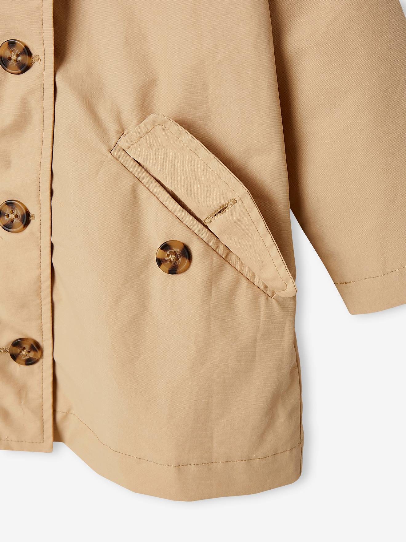 Casaco trench coat cáqui com capuz, perfeito para meia-estação, para meninas.