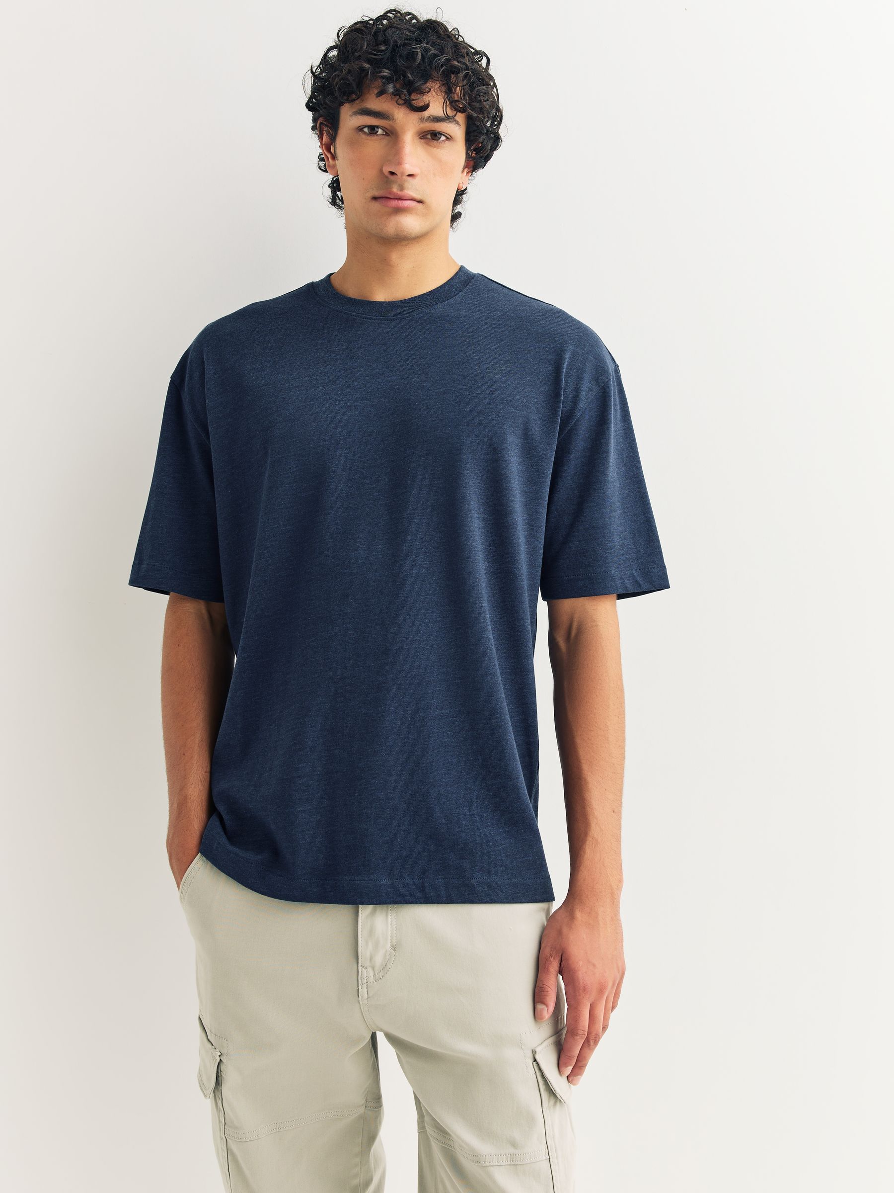 Grijs/lichtblauw/marineblauw melange - Relaxed fit - Verpakking van 3 T-shirts van zware stof
