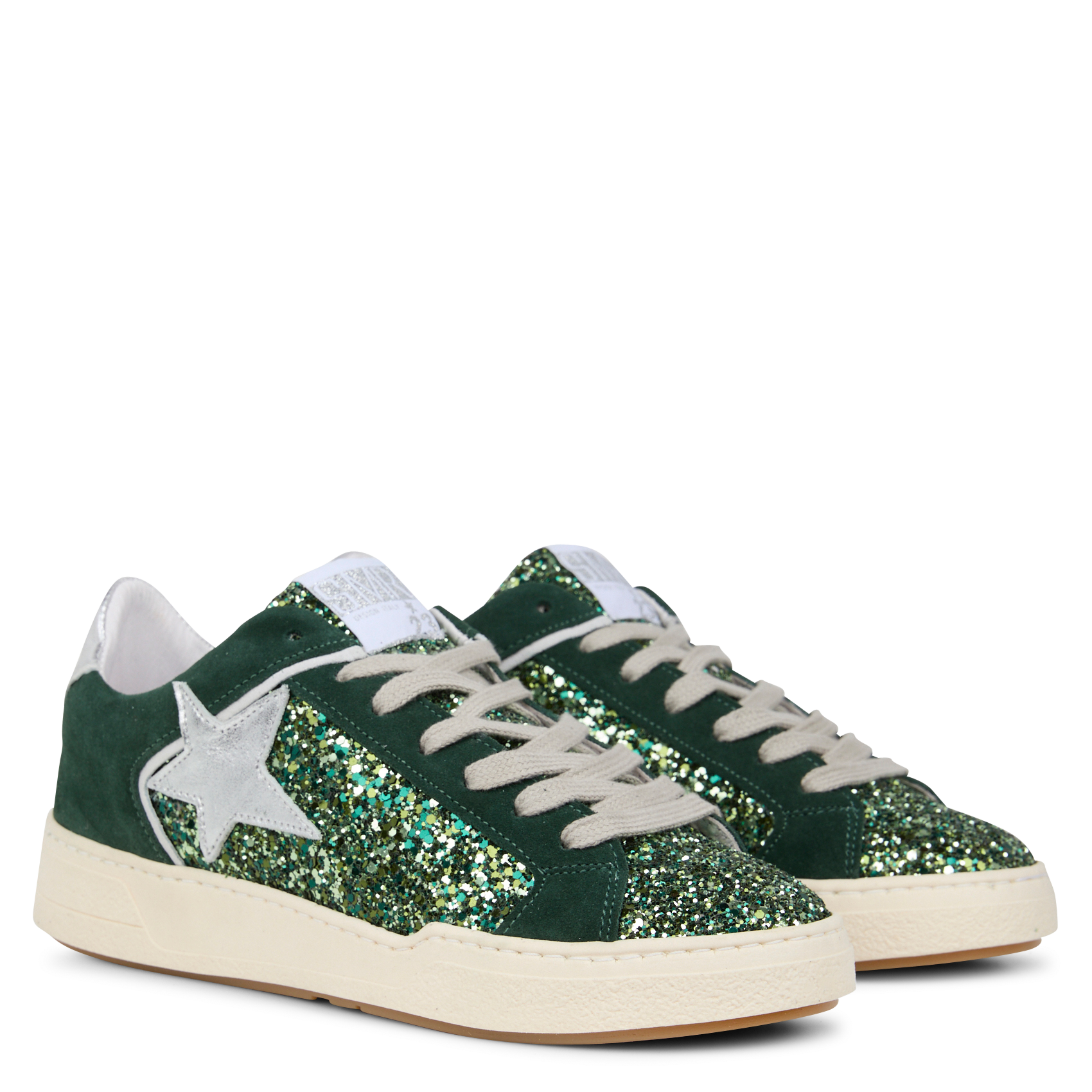 DUCK - Baskets basses en cuir velours à paillettes | Vert