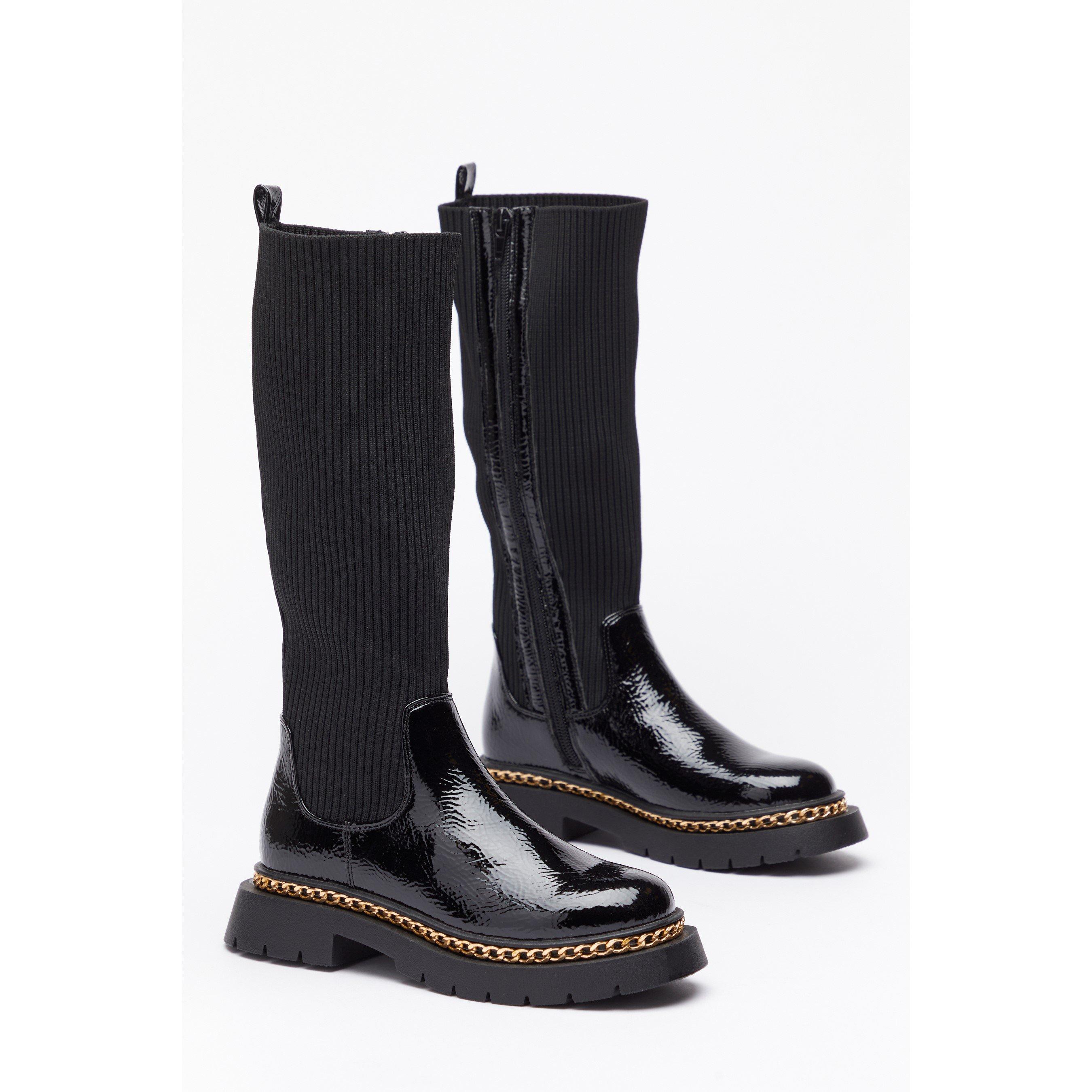 Be You Studio Girls Chain Detail Patent Rib Boot