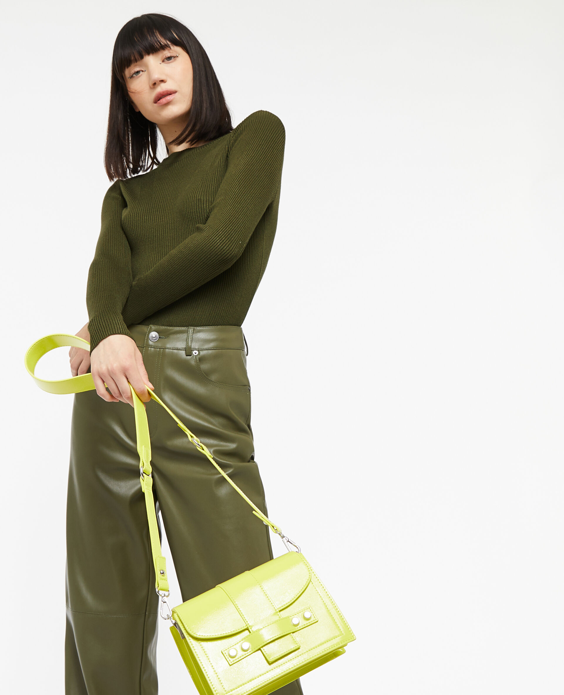 Pull en maille col rond - Vert kaki