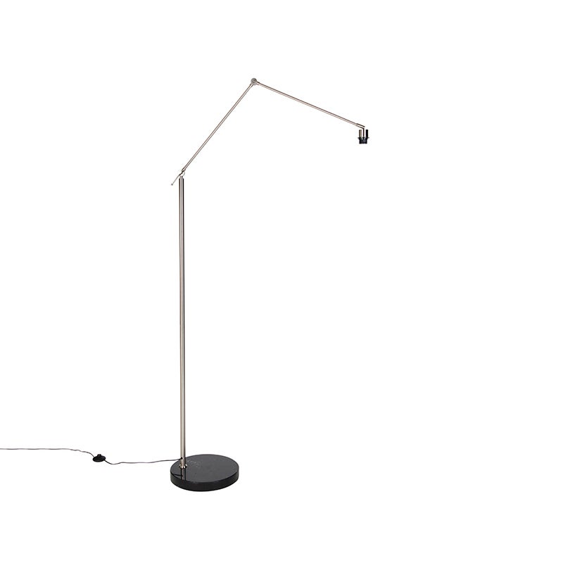 QAZQA - Moderne vloerlamp | Staande lamp | Vloerlamp | Lamp | Lamp van staal | Zilver | Mat nikkel, verstelbaar - Editor | Woonkamer | Slaapkamer - Staal, langwerpig - LED-compatibel, E27