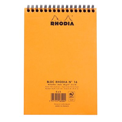 Rhodia Classic - Bloc notes à spirales - A5 - 80 pages - petits carreaux - à spirales