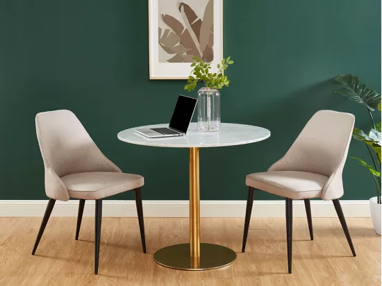 Lot de 2 chaises en tissu et métal - Crème - EZRA
