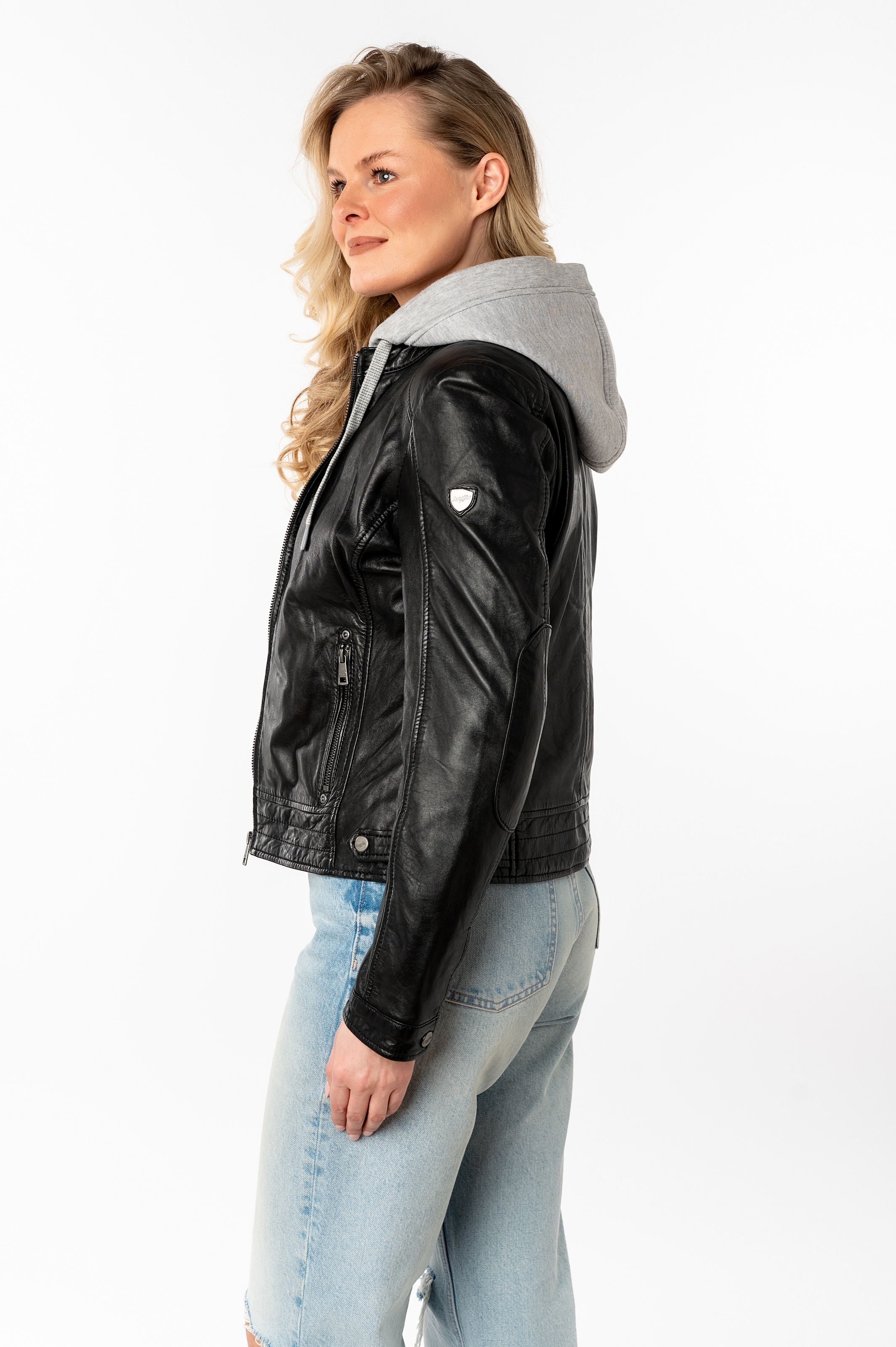 Mauritius Lederjacke »MWAleni« mit Kapuze mit Jerseykapuze und Stehkragen