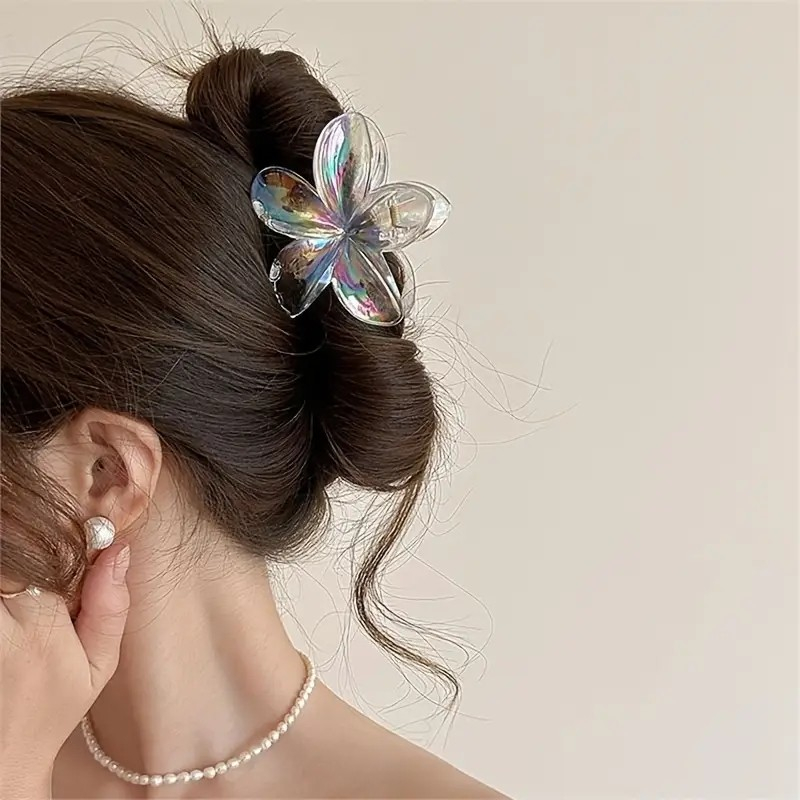 (8cm) Haarspange Klammer Krallen Clip Haar Accessoire Blume - Irisierend