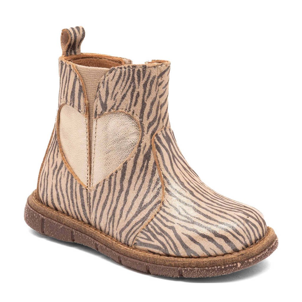 Bisgaard Maggieleren enkelboots met zebraprint en glitters rosé