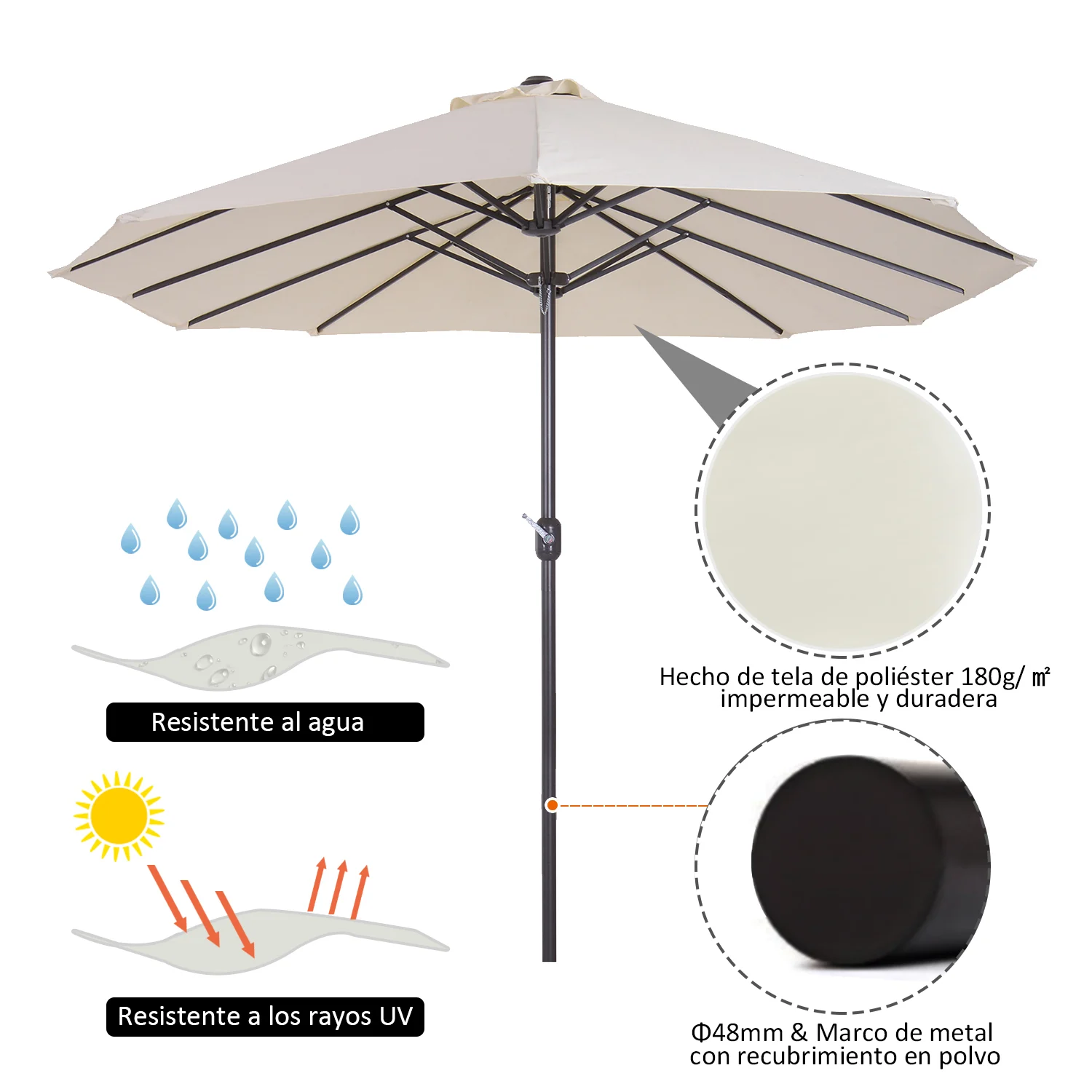 Guarda-sol duplo Outsunny para jardim