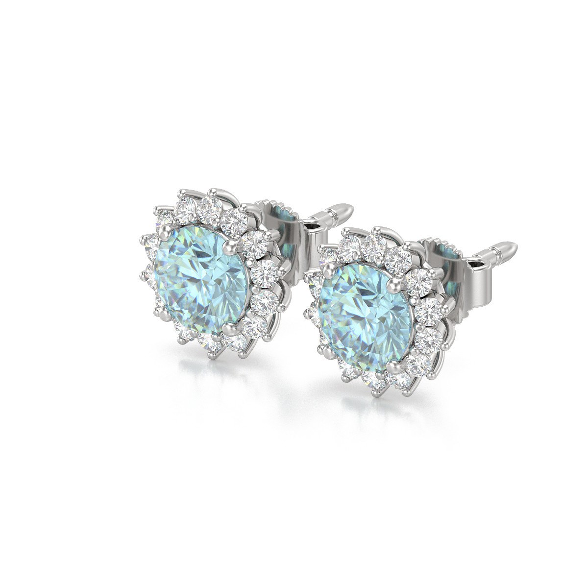 Boucles d'oreilles ADEN Or 585 Blanc Aigue-Marine et Diamant 2.61grs