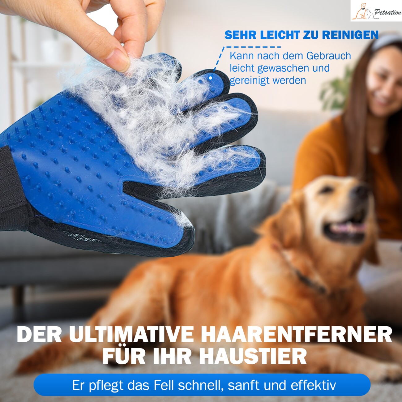 Petsation Massagehandschuh Links für Hund, Katze, Pferd