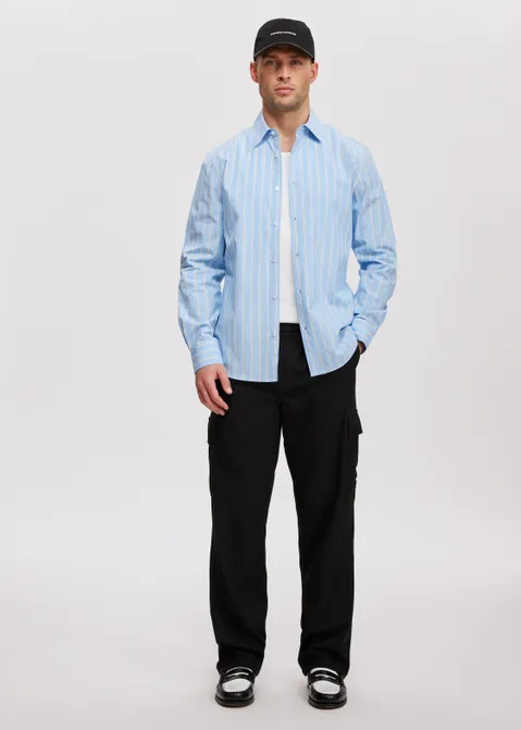 Gestreept overhemd poplin blauw (BLW)