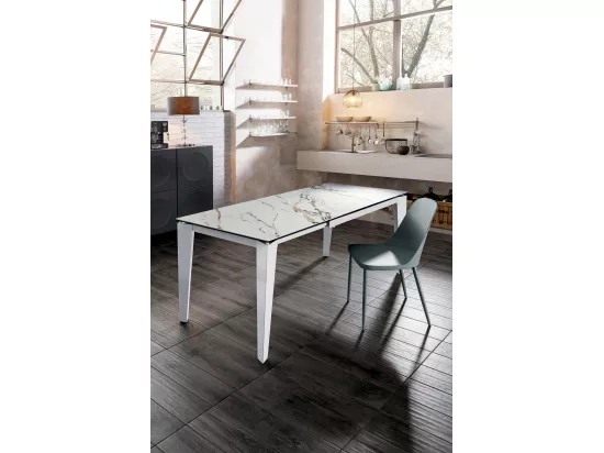 Table extensible de 120cm à 170cm plateau moderne en céramique sur verre trempé marbre Calacatta Borghini