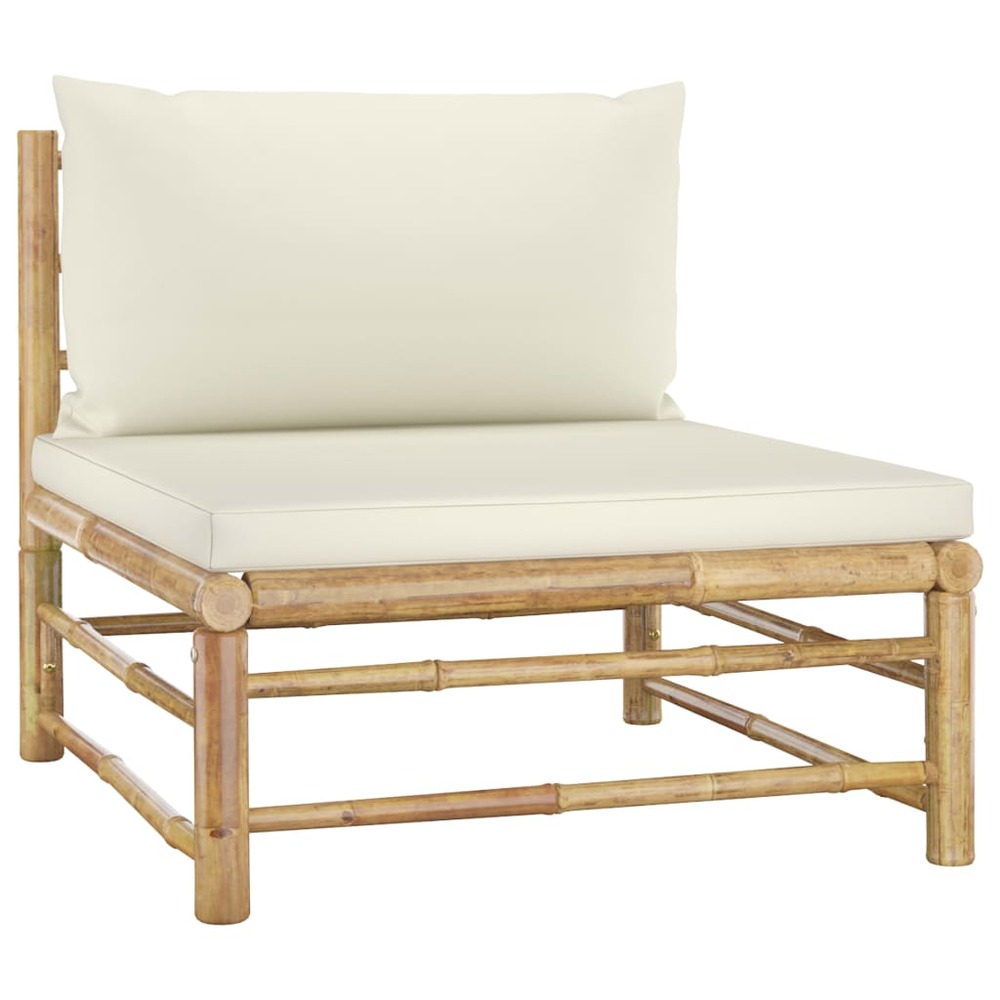 Salon de jardin meuble d'extérieur ensemble de mobilier 9 pièces avec coussins blanc crème bambou