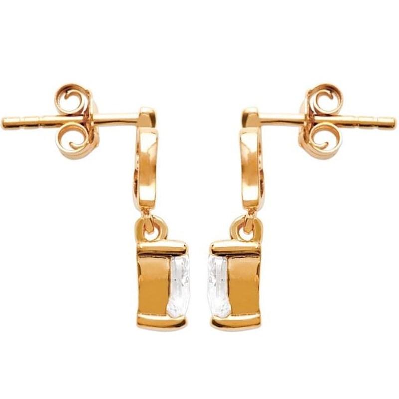 Boucles d'oreilles coeur ajouré et coeur d'oxyde de zirconium pendant Plaqué OR 750 3 Microns