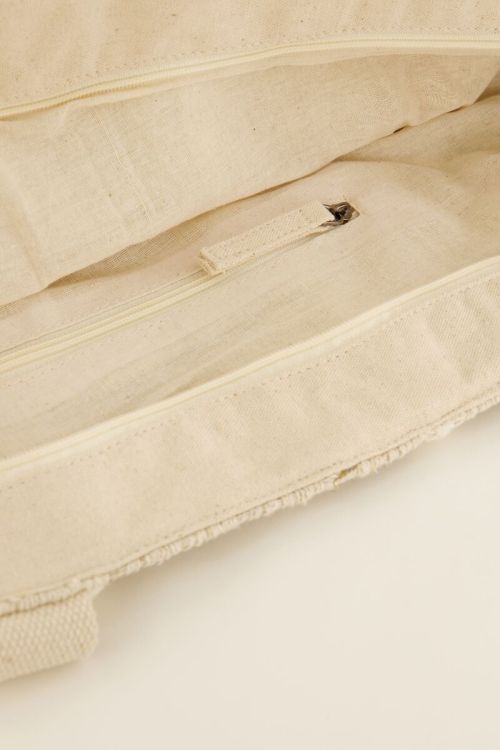 Beige shopper met multikleur strepen & gevlochten details