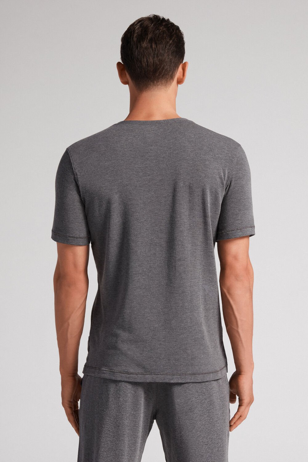 Blusa de manga curta em modal e cashmere
