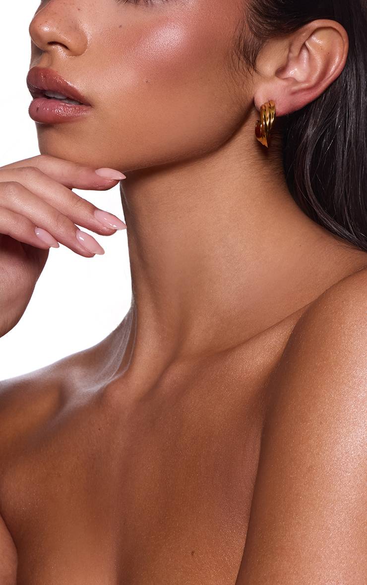 Doré Boucles D'oreilles Créoles Torsadées Triple Épaisseur Résistantes À L'eau