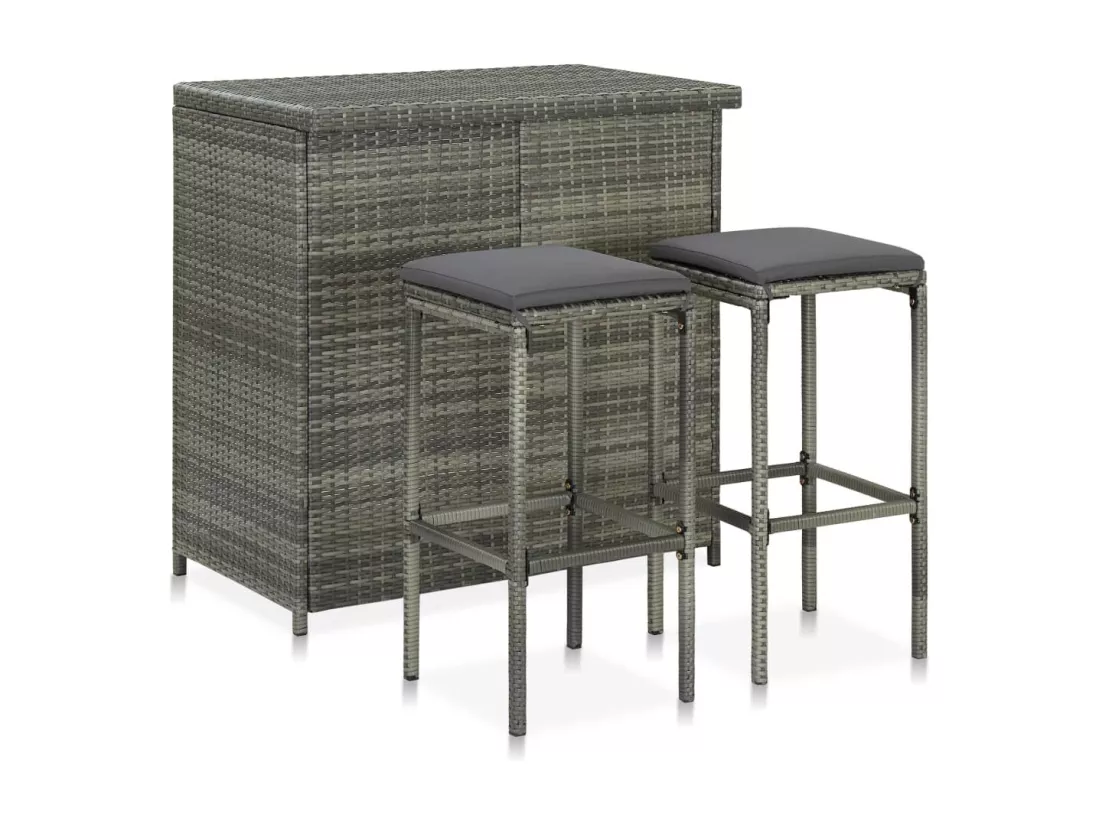 Ensemble de bar 3 pcs Résine tressée Gris