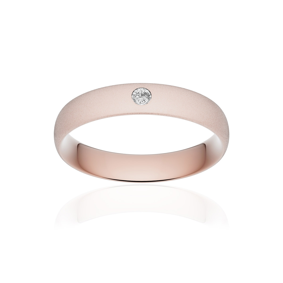 Alliance or 750 rose sablé demi-jonc confort 4,5mm diamant brillant