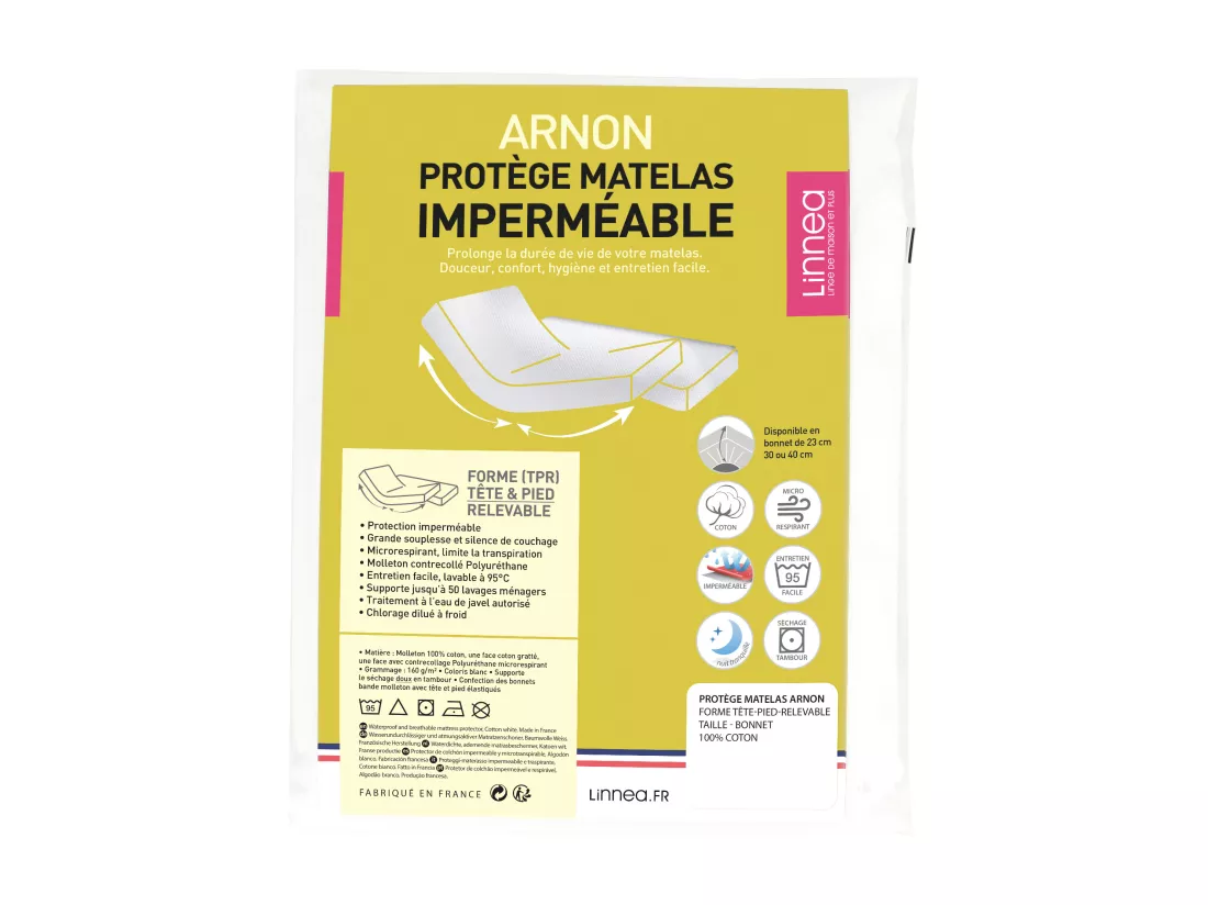 Protège matelas imperméable 2x80x200 cm lit articulé TPR bonnet 30cm ARNON molleton coton contrecollé polyuréthane