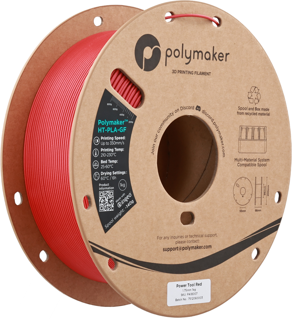 Polymaker  HT-PLA-GF Power Tool Red, 1,75 mm / 1000 g    Hitzestabiles & temperaturbeständiges Hochleistungs-PLA für anspruchsvolle Anwendungen in Power Tool Red