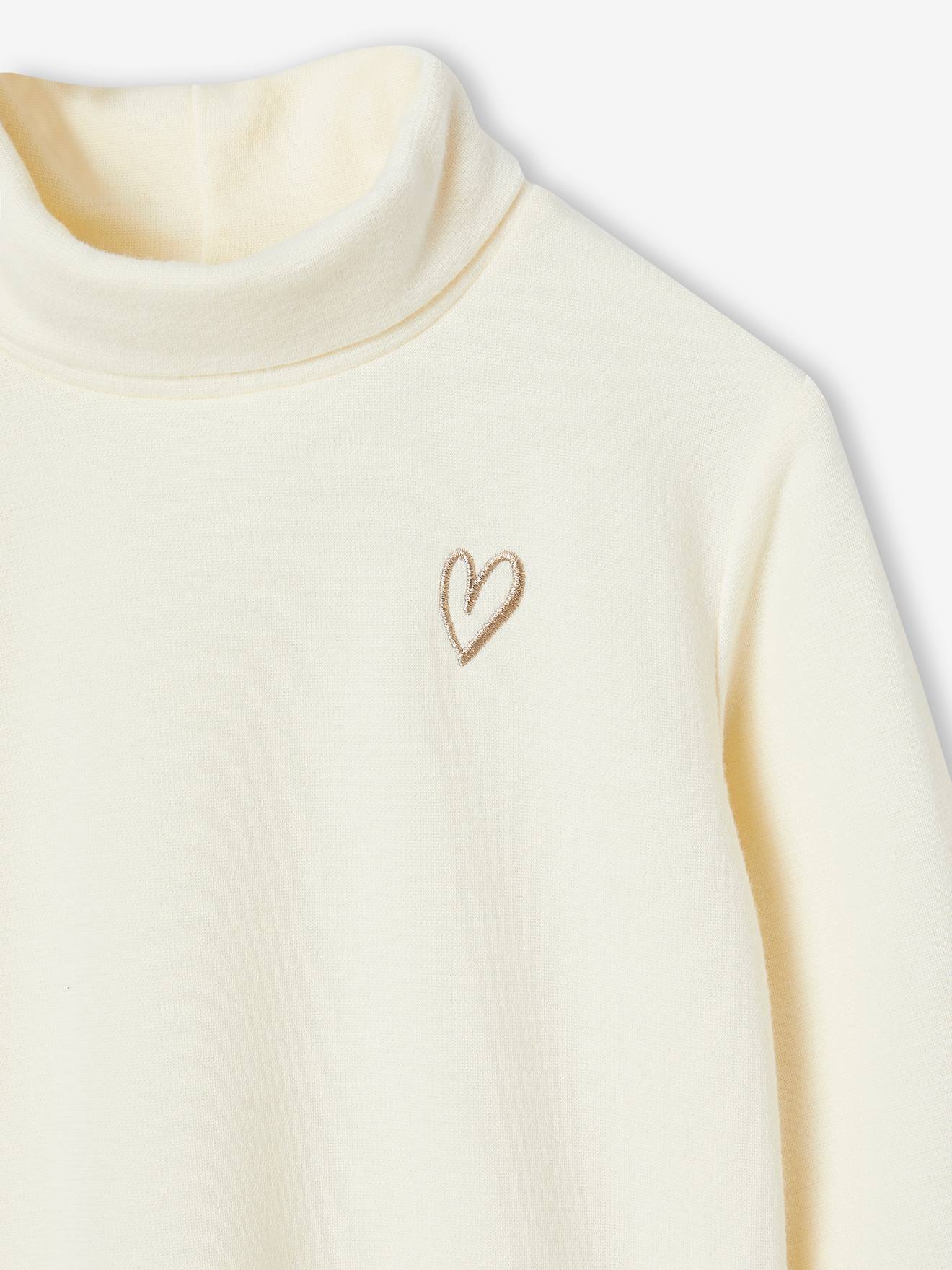 Camiseta off-white com gola alta e tricô sofisticado para meninas