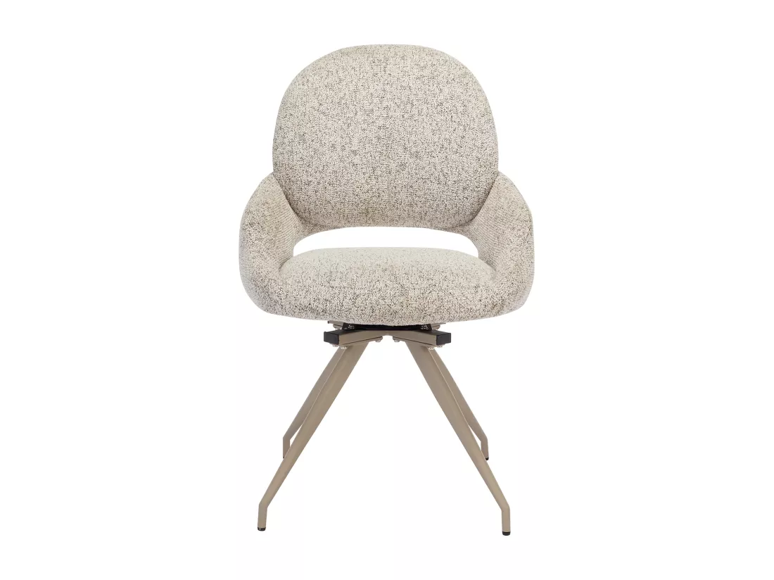 Lot de 2 chaises pivotantes en tissu tweed et métal taupe - Crème - VALIANA
