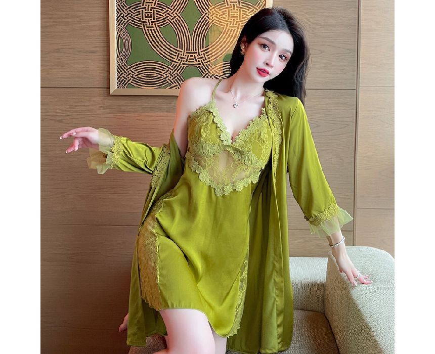 Dazzli - Pyjamajurk / Robe / Set met kantversiering