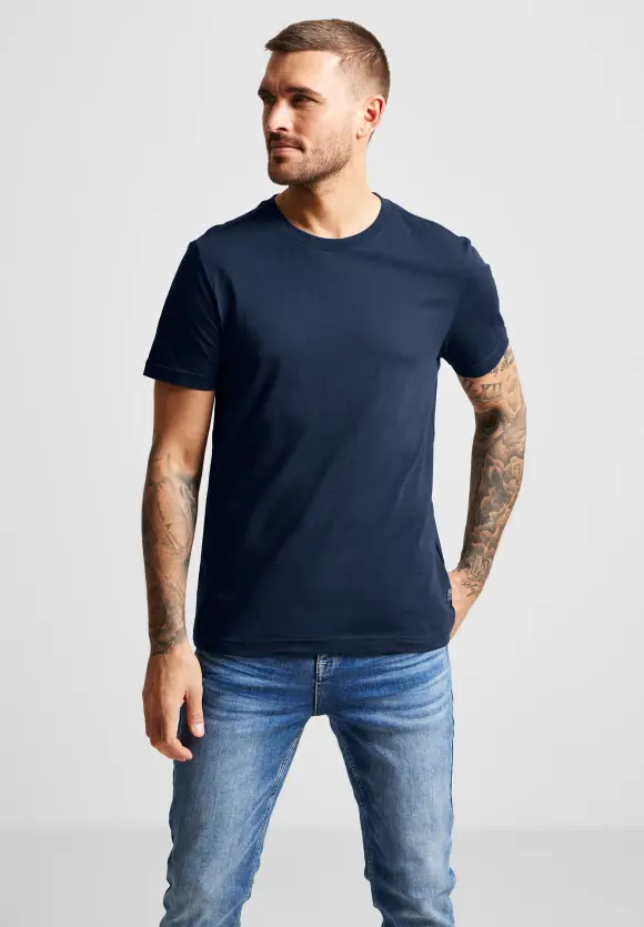 Basic T-Shirt in Unifarbe - navy blue