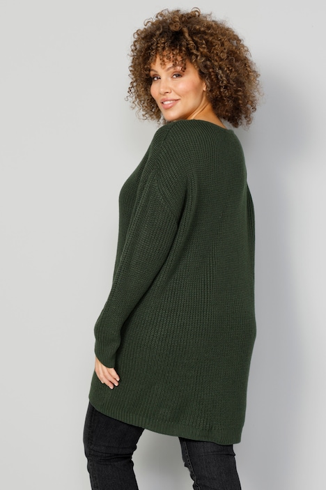 Long-Pullover, großer Stern, V-Ausschnitt, Langarm