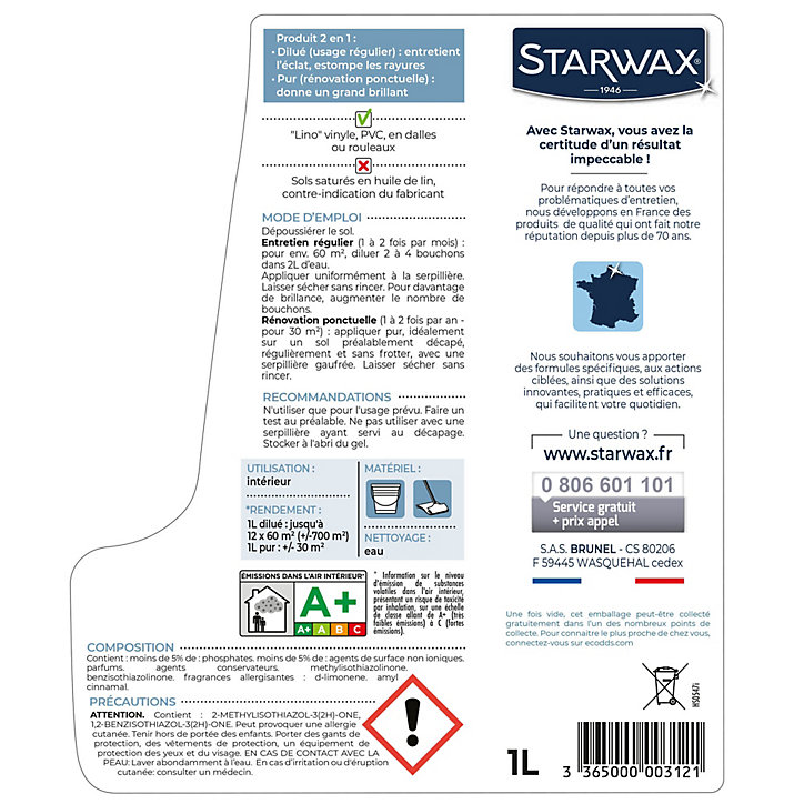 Shampoing raviveur sols plastiques Starwax 1L