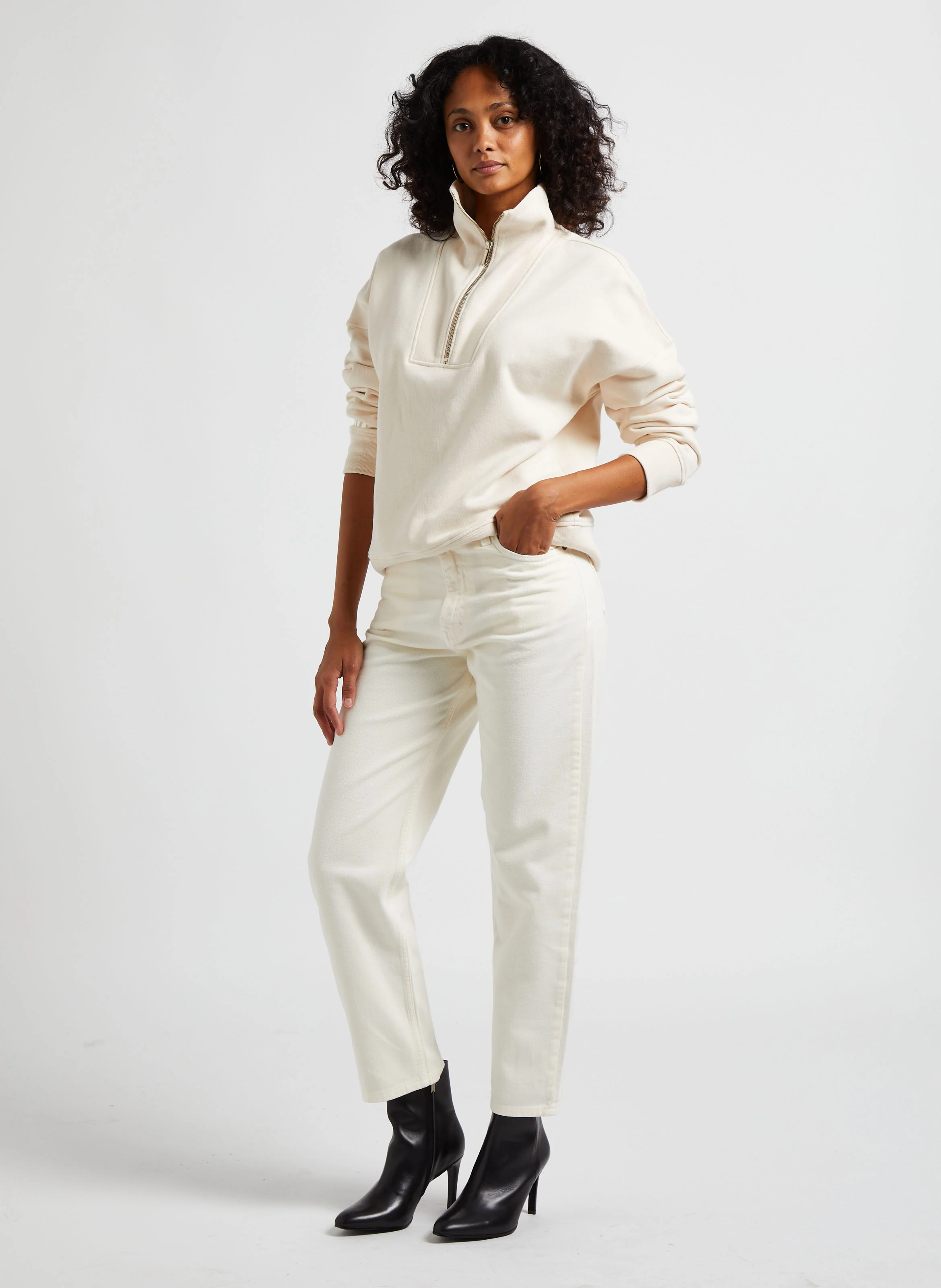 SPARK - Jean taille haute droit en coton| Blanc