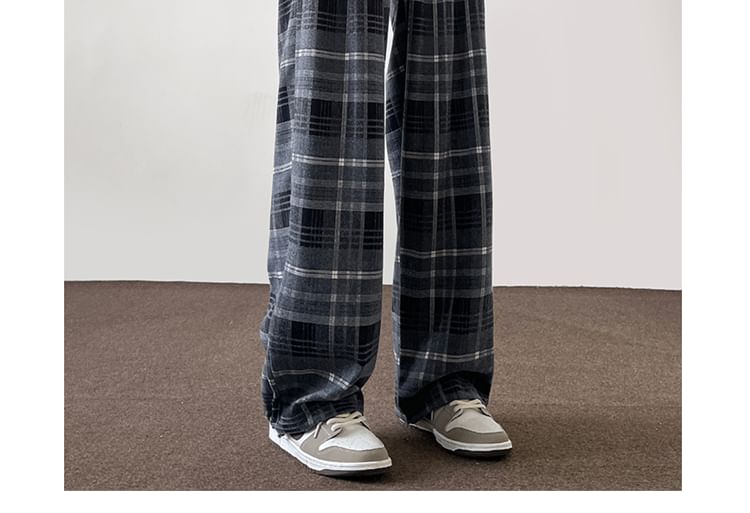 Bay Go Mall - Geruite broek met wijde pijpen en gemiddelde taille
