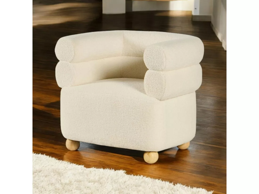 Fauteuil cabriolet design tissu bouclé blanc IENA