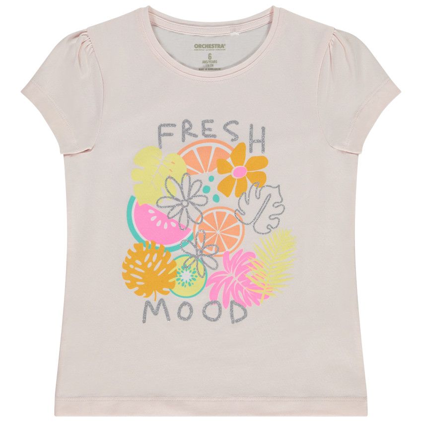 T-shirt manches courtes print fantaisie pour fille - Rose