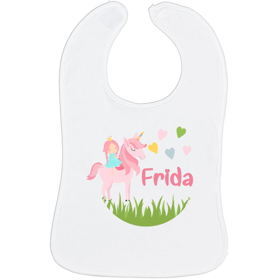 Schnullireich Geschenkset mit Namen Cora: Puresigns Kinderbesteck + Lätzchen Einhorn Herz Silber