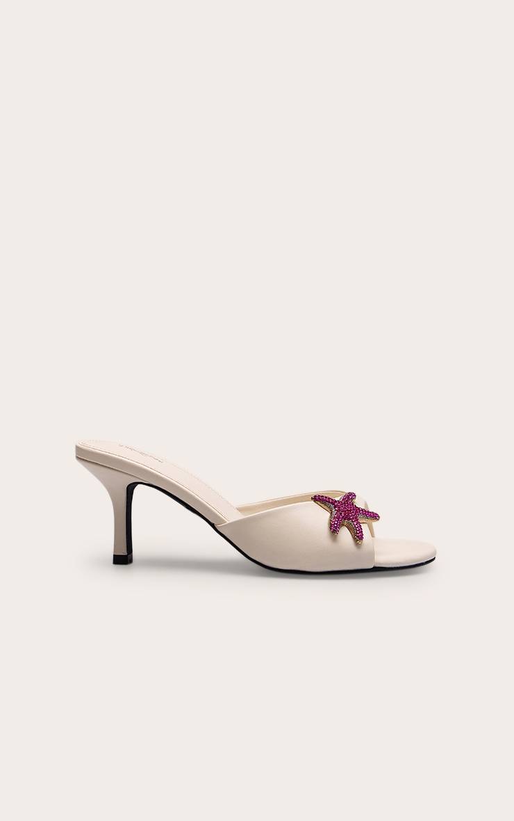 Crème Mule À Talon Chaton Avec Ornement Étoile De Mer