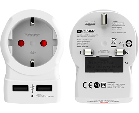 SKROSS Country Travel Adapter - Europe to UK USB